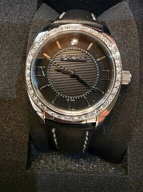 Lexus Black Dial Crystal Bezel Leather Strap Watch